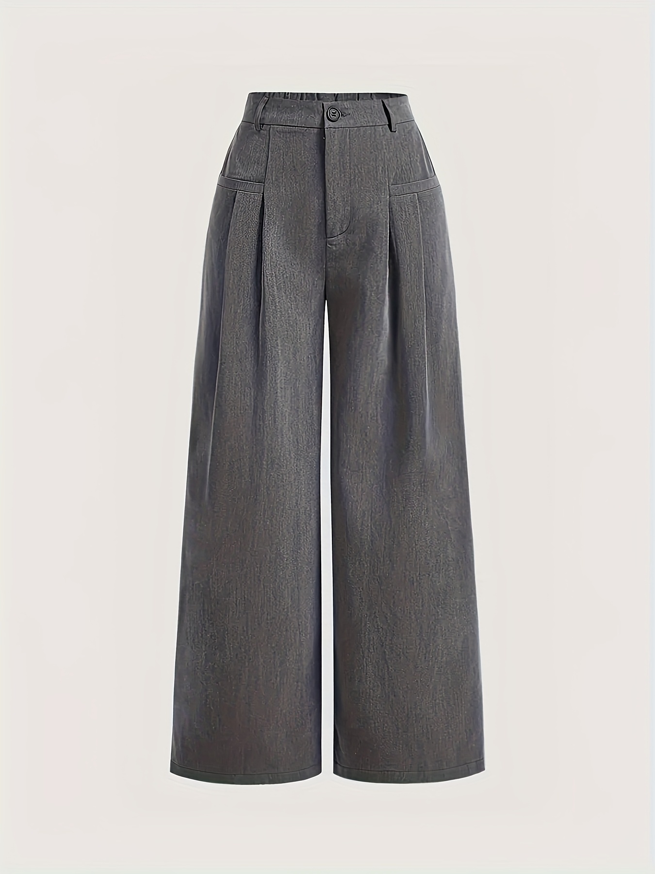 Wide-Leg Pants Full-Length Length with Full Width Leg - Zipper Closure Trousers, Solid Color Casual & Dressy Outfits, All-Season Machine Washable Trousers (No Stretch)