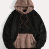 Men’s Sweatshirt, Contrast Plush Hooded Sweatshirt with Pockets, Men’s Casual Sportswear Warm Sweatshirt