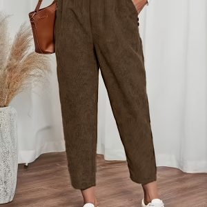 Elegant Navy Blue Wide-Leg Jogger Pants | Elastic Waist, Button Closure, Cropped Length, Suitable for Casual or Formal Occasions, Machine Washable