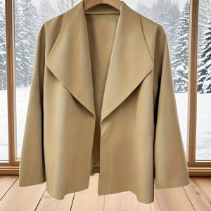 Plus Size - Women'S Lapel Collar Coat - Casual Loose Fit Long Sleeve Jacket with Button Front, Non-Stretch Fabric, All-Season Versatile Outerwear for Casual Attire