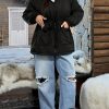 Plus Size – Plus Size – Plus Size – Plus Size – Plus Size – Plus Size – Women’S Plus Size Hooded Jacket – Cozy Fleece-Lined Long Sleeve Zip-Up Coat with Pockets, Casual Winter Outerwear, Solid Black, Winter Jacket, Stylish Outerwear, Durable Fabric
