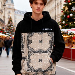 Men'S & Geometric Pattern Hooded Sweatshirt - Plush Fleece Pullover with Kangaroo Pocket, u002Fu002F Color Block Design, Long Sleeve Winter Warmth, Casual Streetwear for Fallu002FWinter, Sweater Hoodie