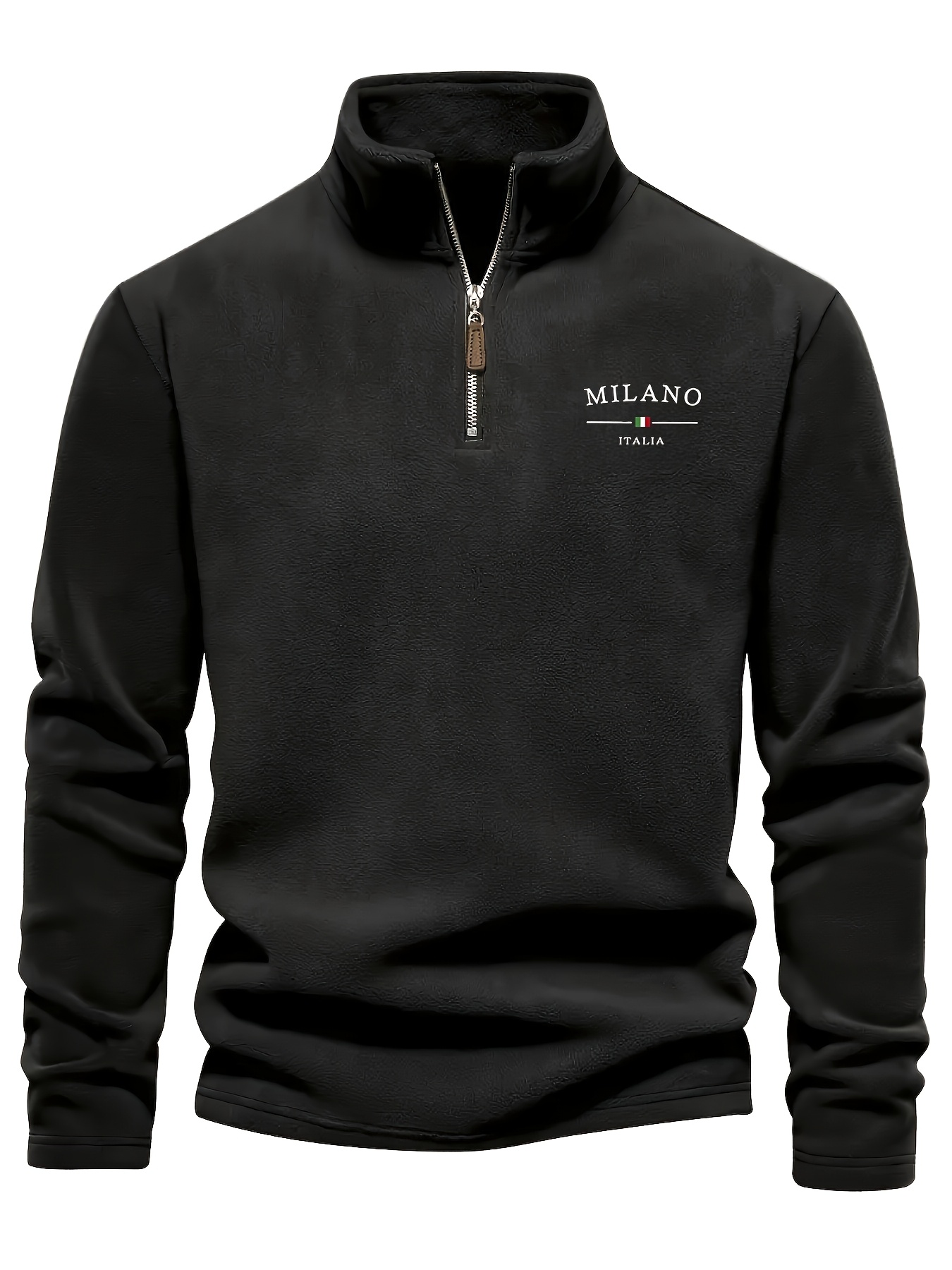 Fashion Embroidered Autumnu002FWinter New Men's -Lined Stand Collar Zip-Up Sweatshirt, Long-Sleeved, 4u002F1 Ribbed Knit Pullover